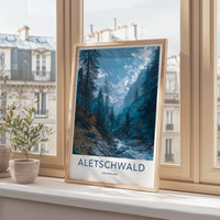 Aletschwald Poster - Switzerland Travel Illustration - Alpine Glacier Valley Wall Decor
