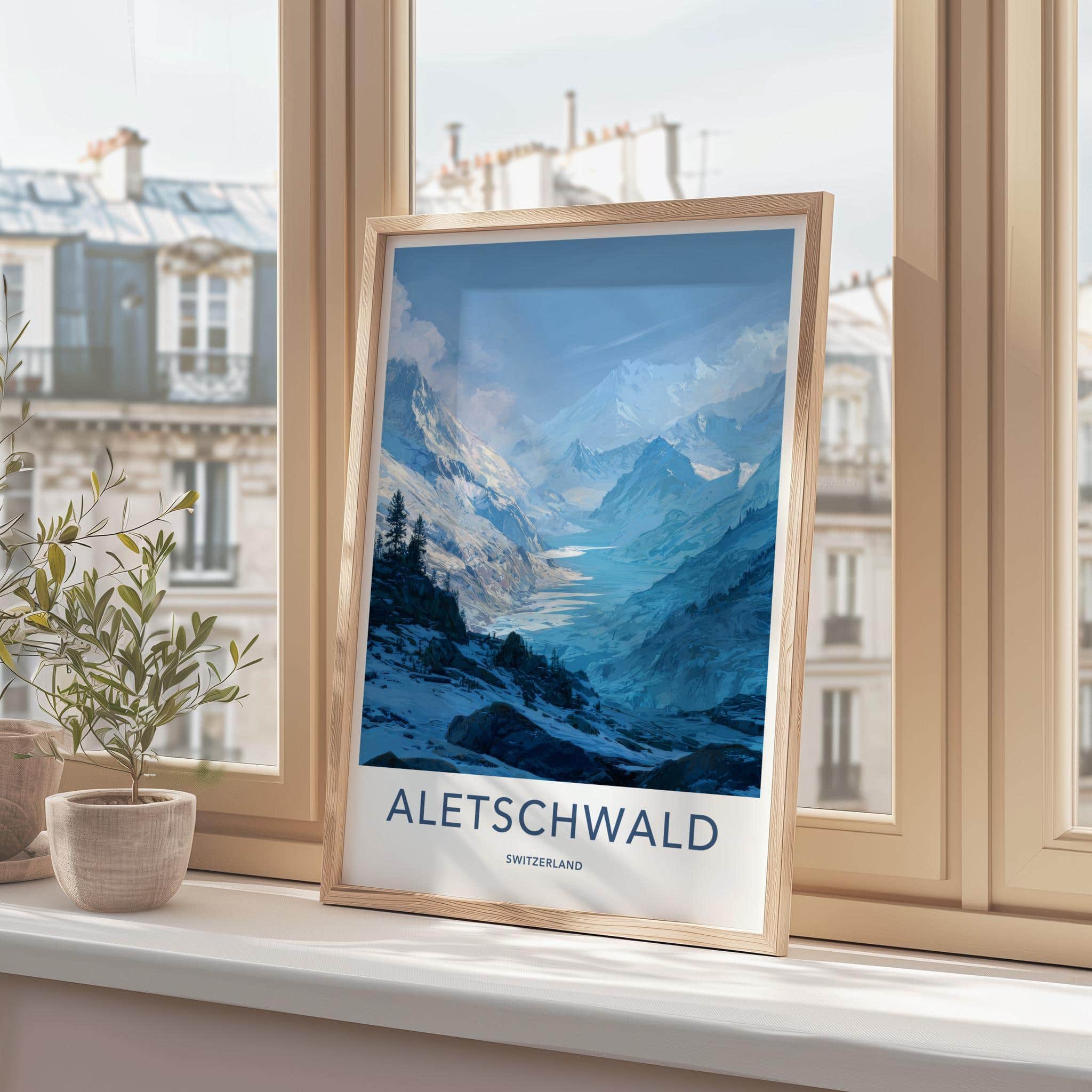 Aletschwald Poster - Switzerland Travel Illustration - Icy mountain valley Home Decor