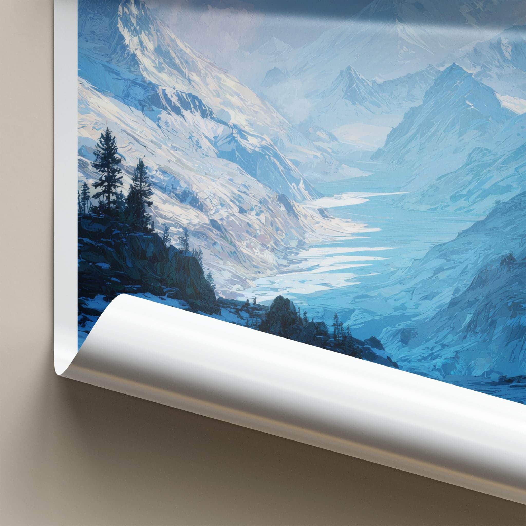 Aletschwald Poster - Switzerland Travel Illustration - Icy mountain valley Home Decor