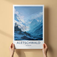 Aletschwald Poster - Switzerland Travel Illustration - Icy mountain valley Home Decor
