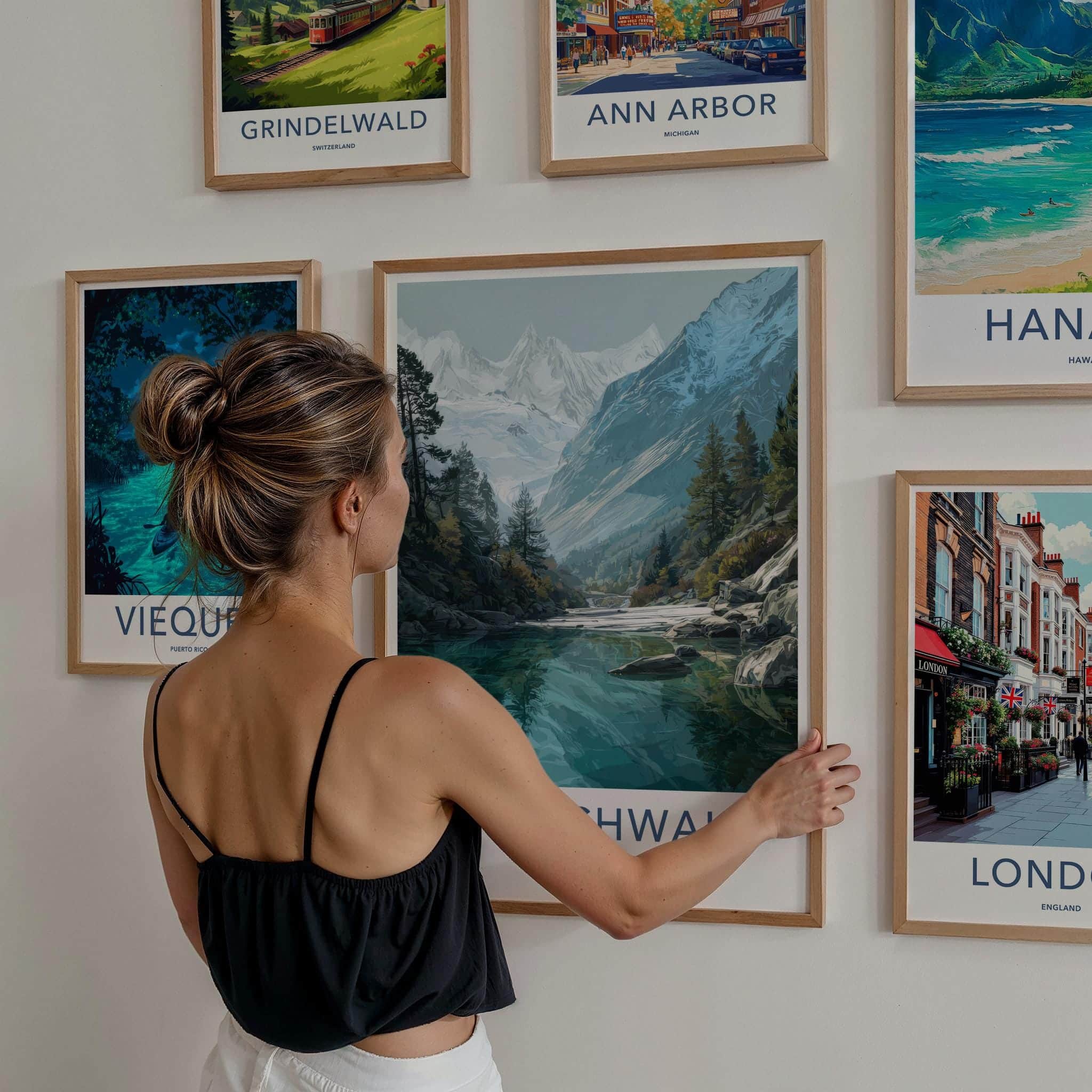 Aletschwald Poster - Switzerland Travel Illustration - Serene Lake Mountains Wall Decor
