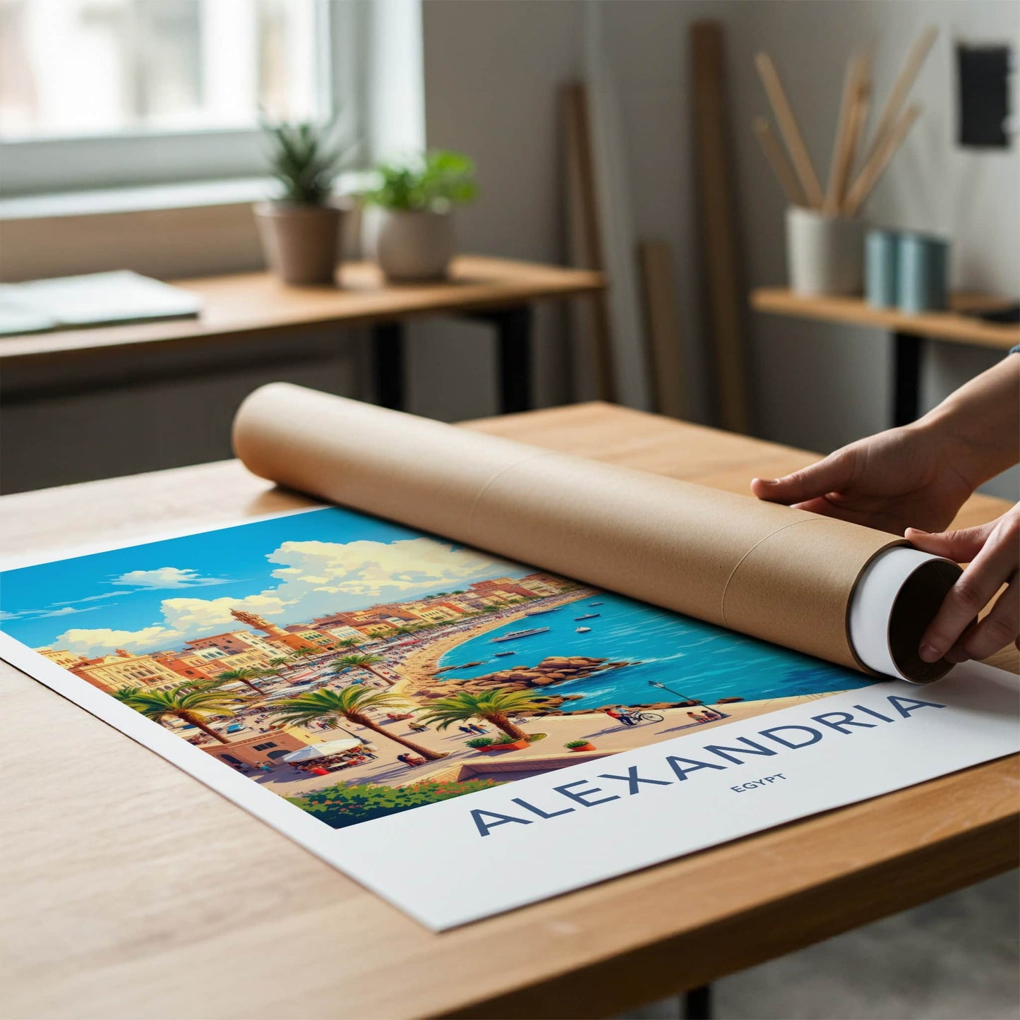 Alexandria Poster - Egypt Travel Art - Coastal City Promenade Home Decor