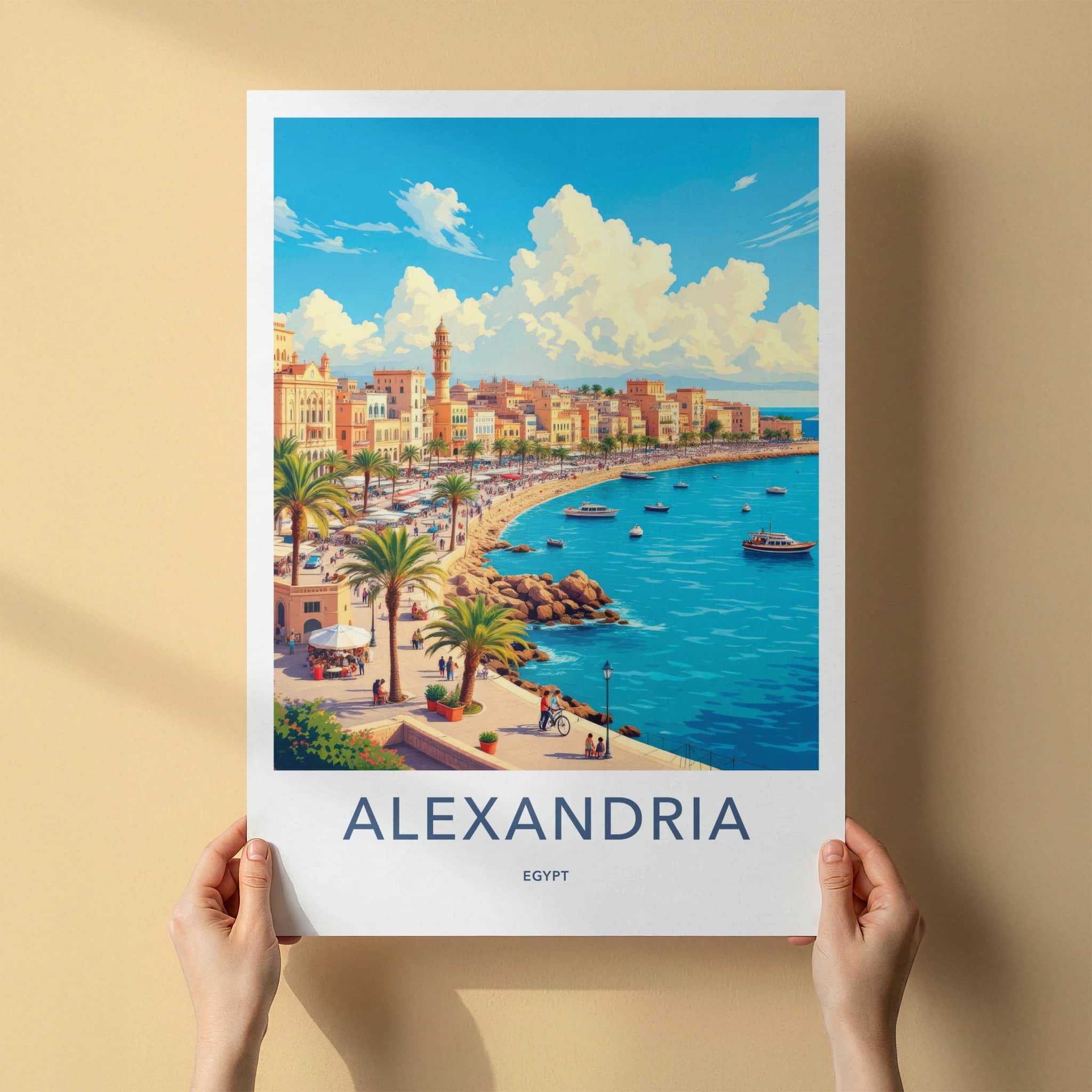 Alexandria Poster - Egypt Travel Art - Coastal City Promenade Home Decor