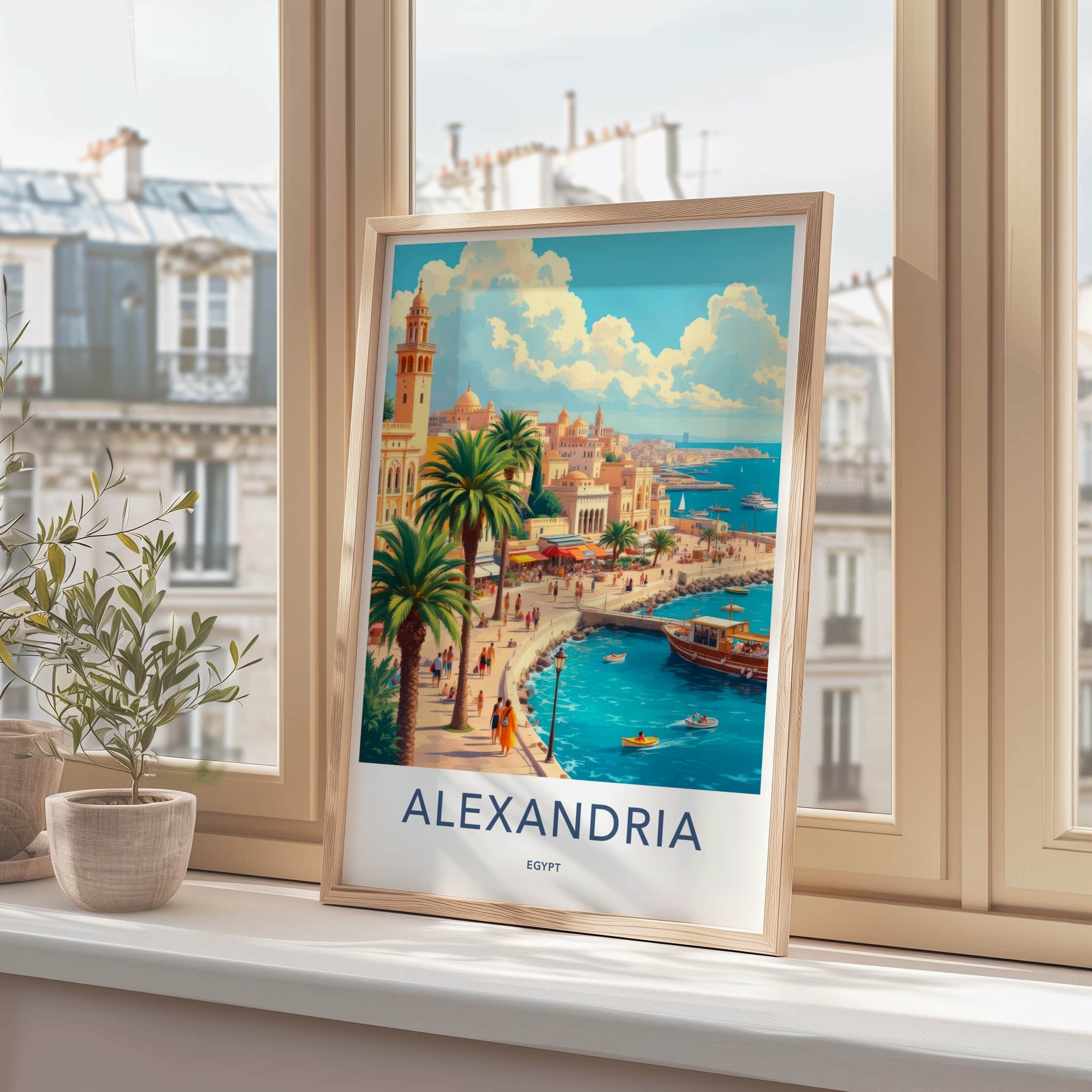 Alexandria Poster - Egypt Travel Art - Vibrant Coastal City Home Decor