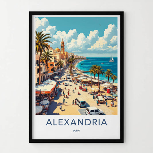Alexandria Poster - Egypt Wall Art - Busy Seaside Promenade Home Decor