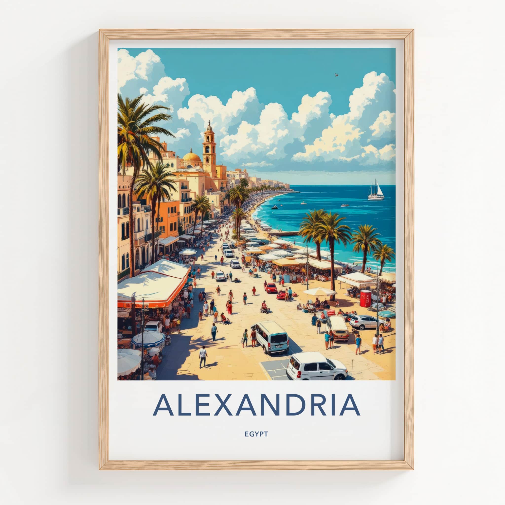 Alexandria Poster - Egypt Wall Art - Busy Seaside Promenade Home Decor