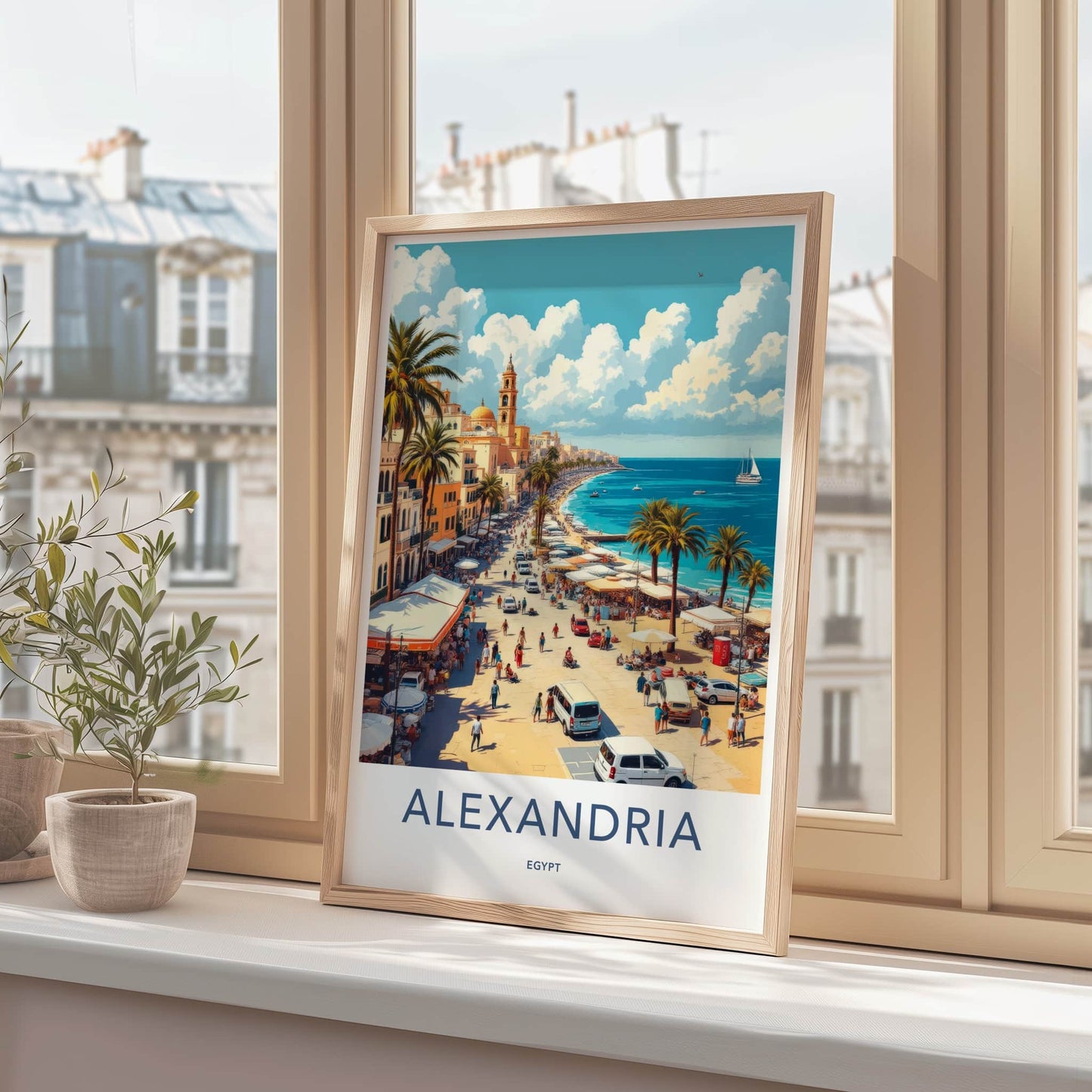 Alexandria Poster - Egypt Wall Art - Busy Seaside Promenade Home Decor