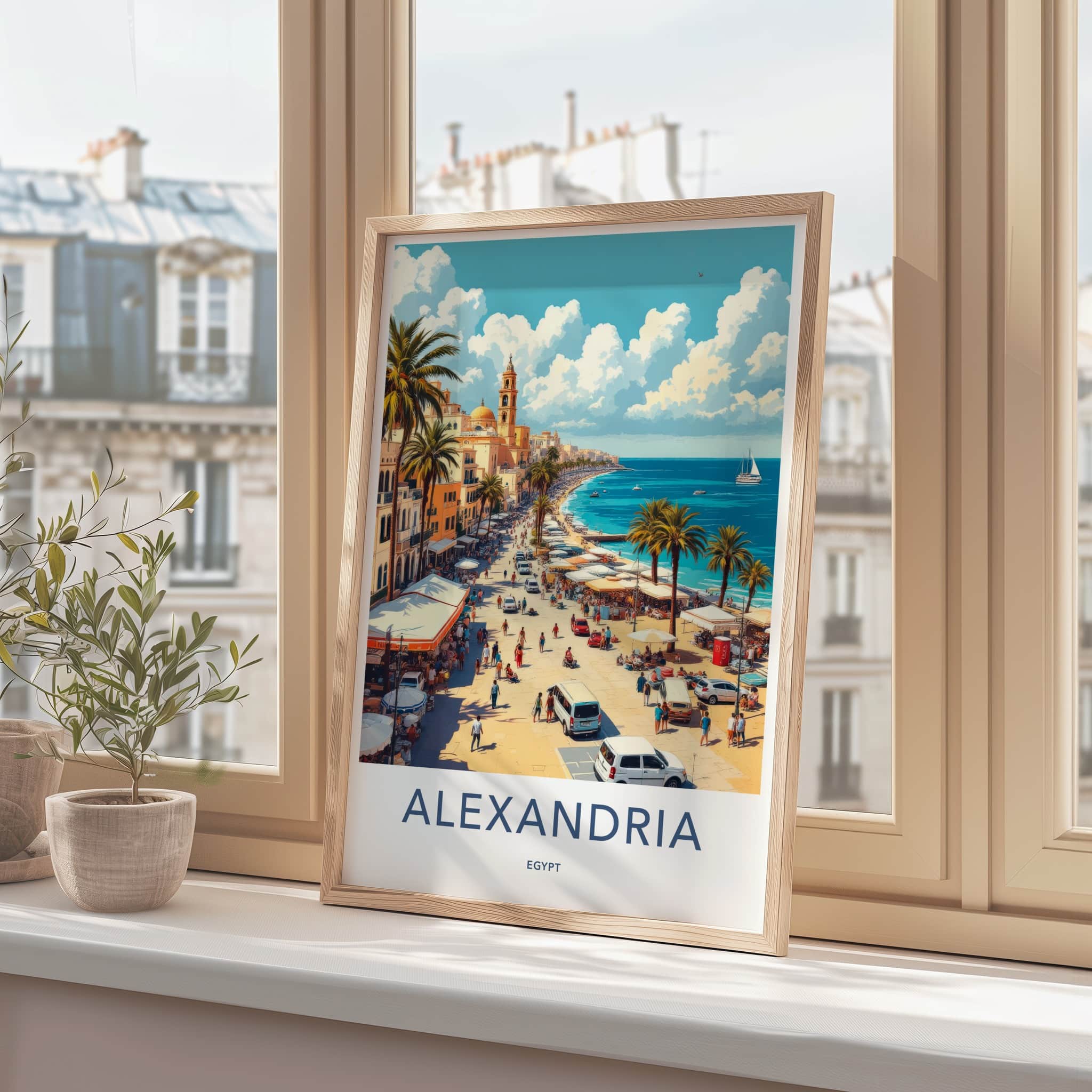 Alexandria Poster - Egypt Wall Art - Busy Seaside Promenade Home Decor
