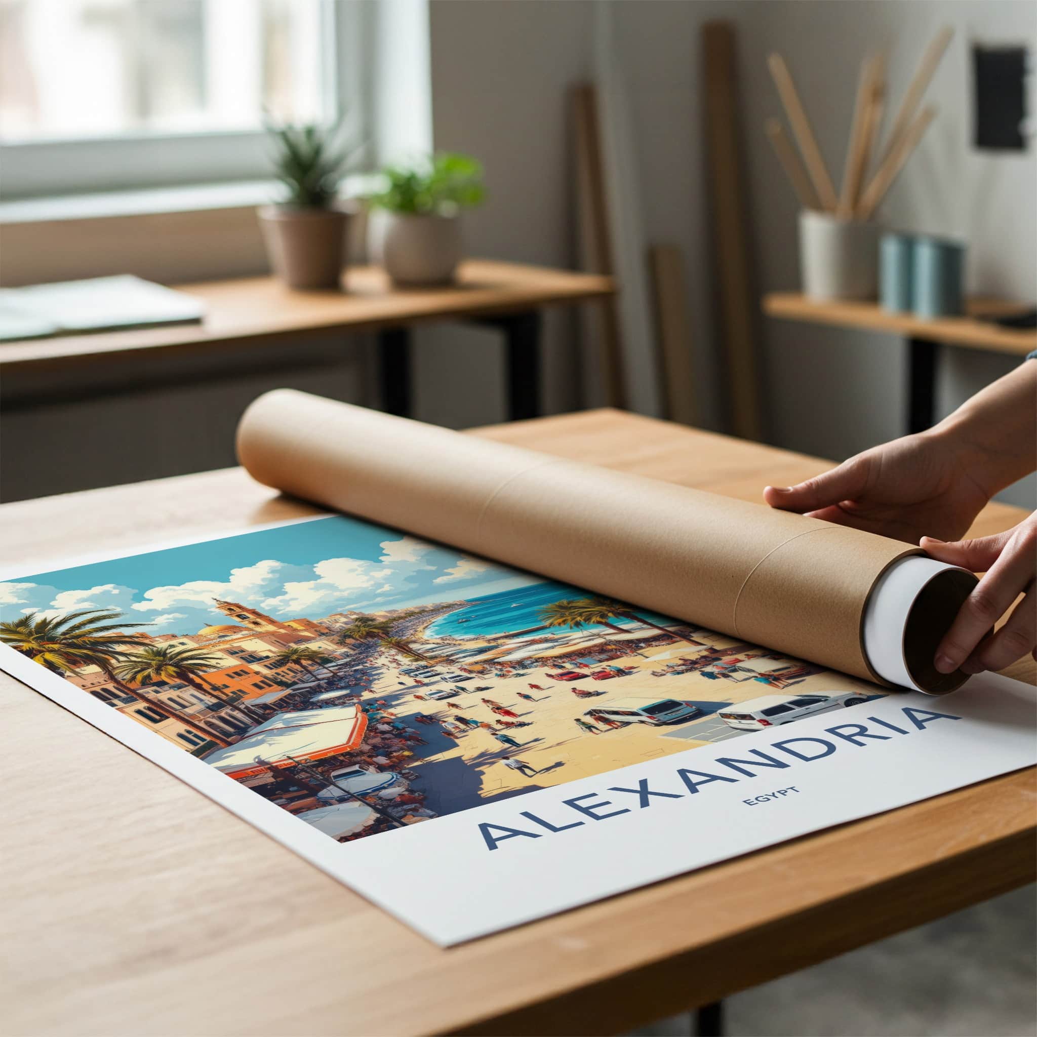 Alexandria Poster - Egypt Wall Art - Busy Seaside Promenade Home Decor