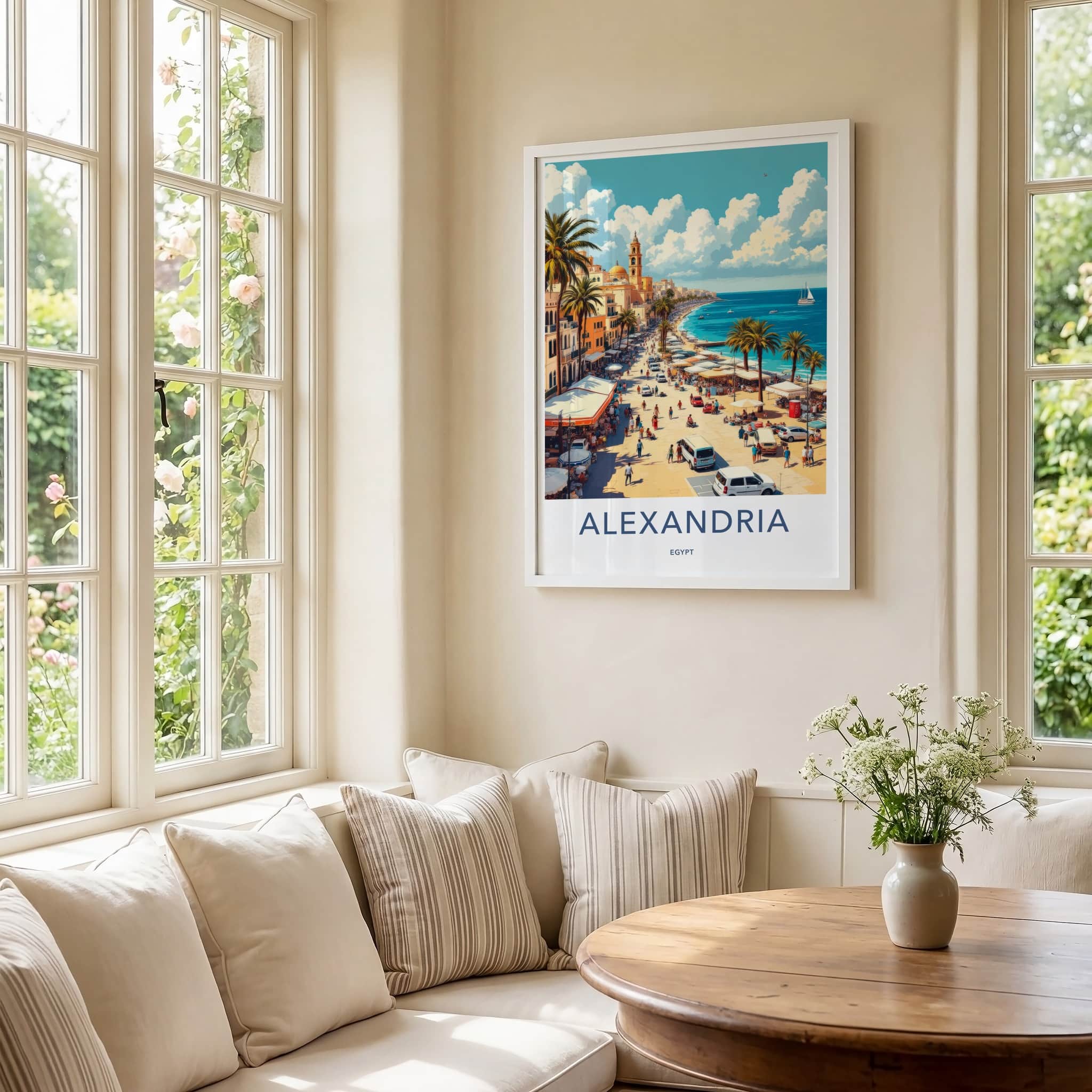 Alexandria Poster - Egypt Wall Art - Busy Seaside Promenade Home Decor