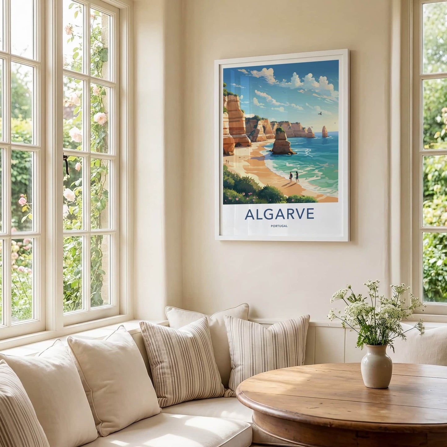 Algarve Poster - Portugal Travel Art - Coastal cliffs beach Home Decor