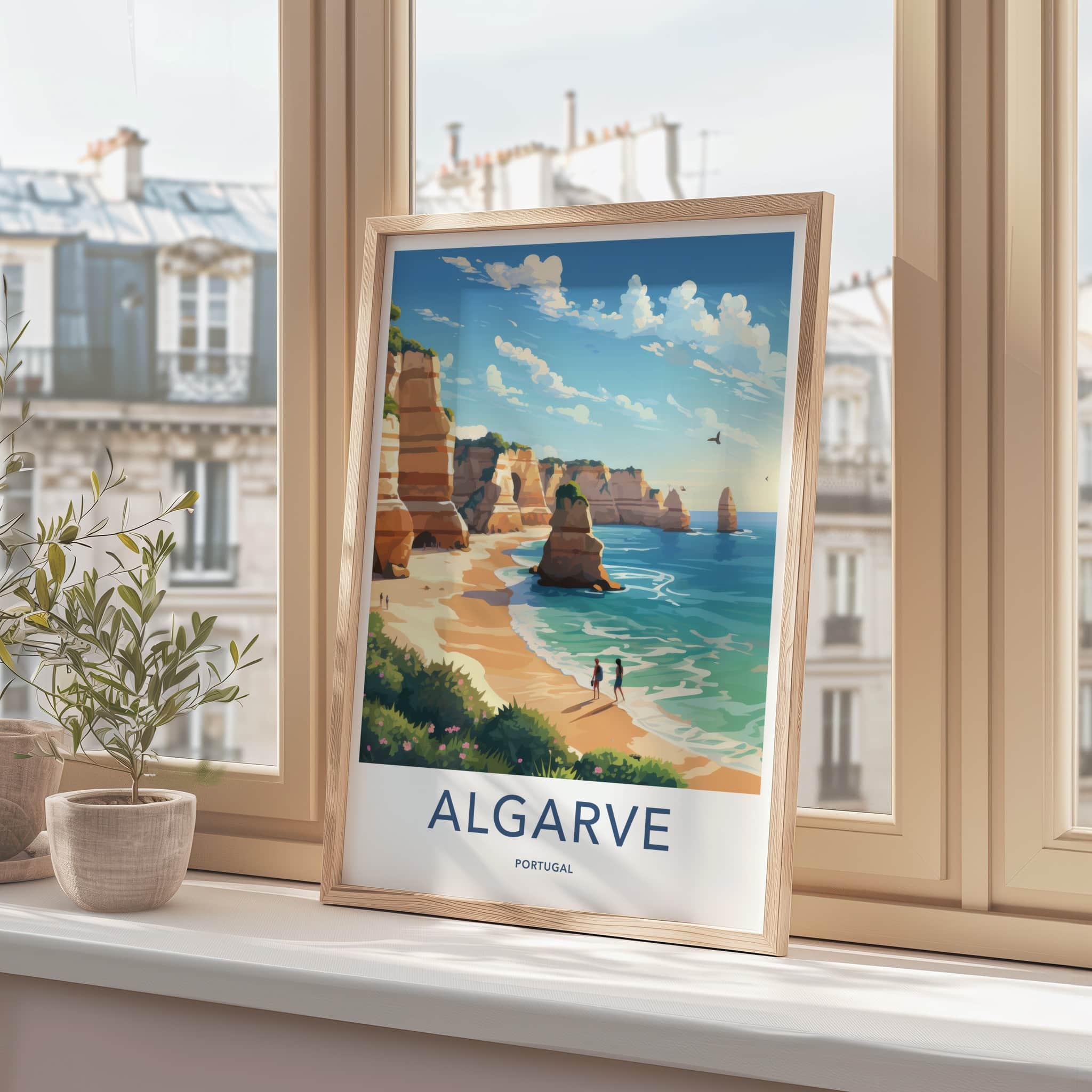 Algarve Poster - Portugal Travel Art - Coastal cliffs beach Home Decor