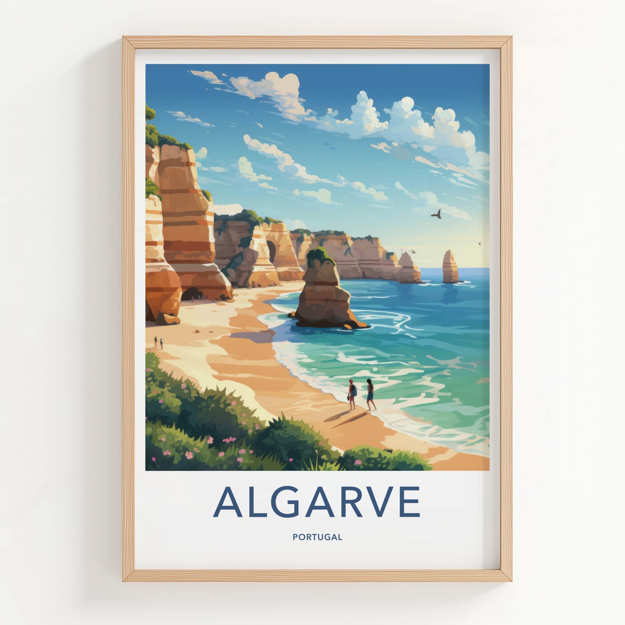 Algarve Poster - Portugal Travel Art - Coastal cliffs beach Home Decor