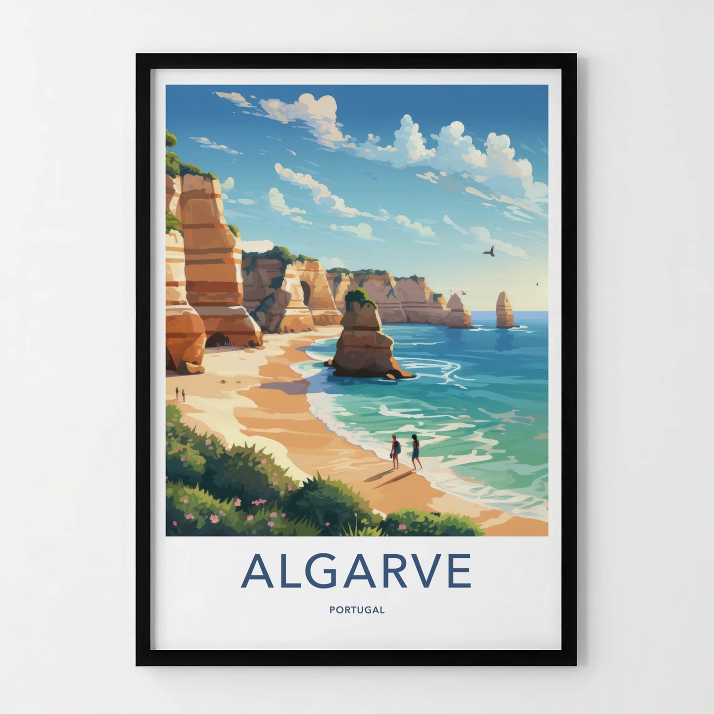 Algarve Poster - Portugal Travel Art - Coastal cliffs beach Home Decor