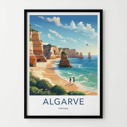 Algarve Poster - Portugal Travel Art - Coastal cliffs beach Home Decor