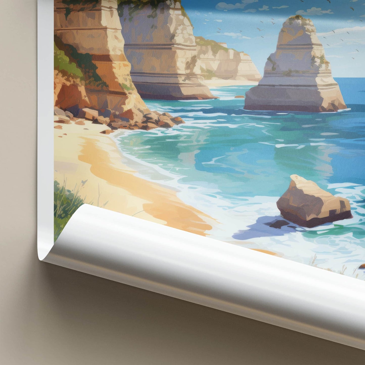 Algarve Poster - Portugal Travel Art - Coastal Rock Formations Home Decor