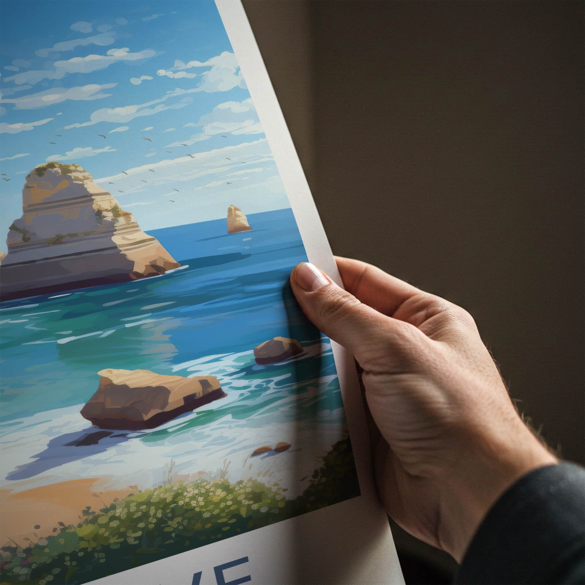 Algarve Poster - Portugal Travel Art - Coastal Rock Formations Home Decor
