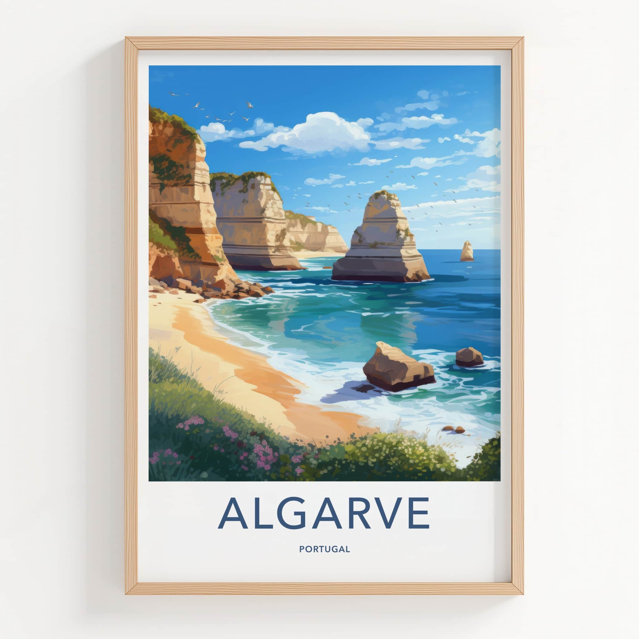Algarve Poster - Portugal Travel Art - Coastal Rock Formations Home Decor