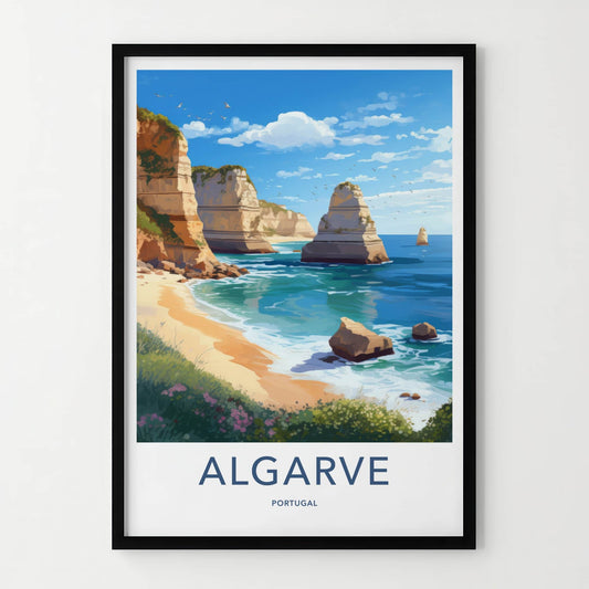 Algarve Poster - Portugal Travel Art - Coastal Rock Formations Home Decor