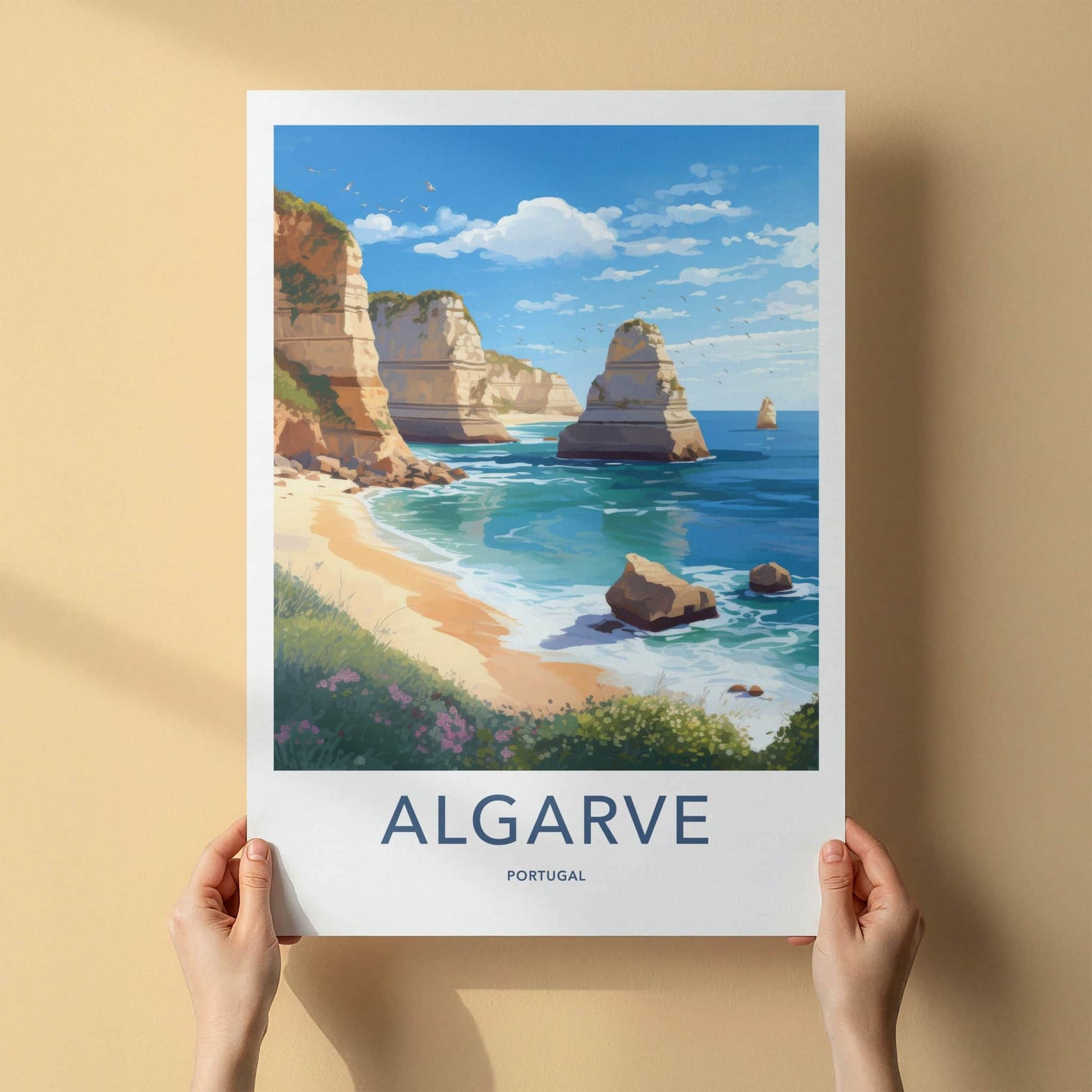 Algarve Poster - Portugal Travel Art - Coastal Rock Formations Home Decor