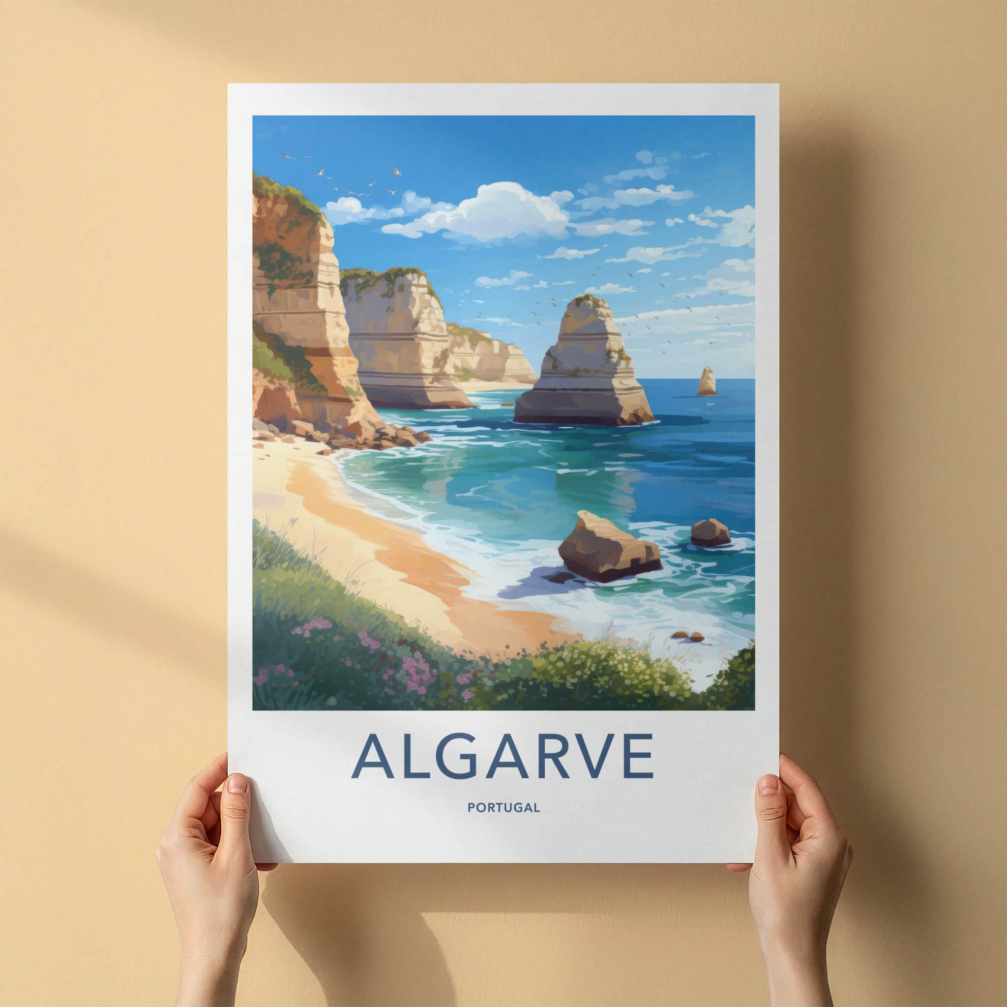 Algarve Poster - Portugal Travel Art - Coastal Rock Formations Home Decor