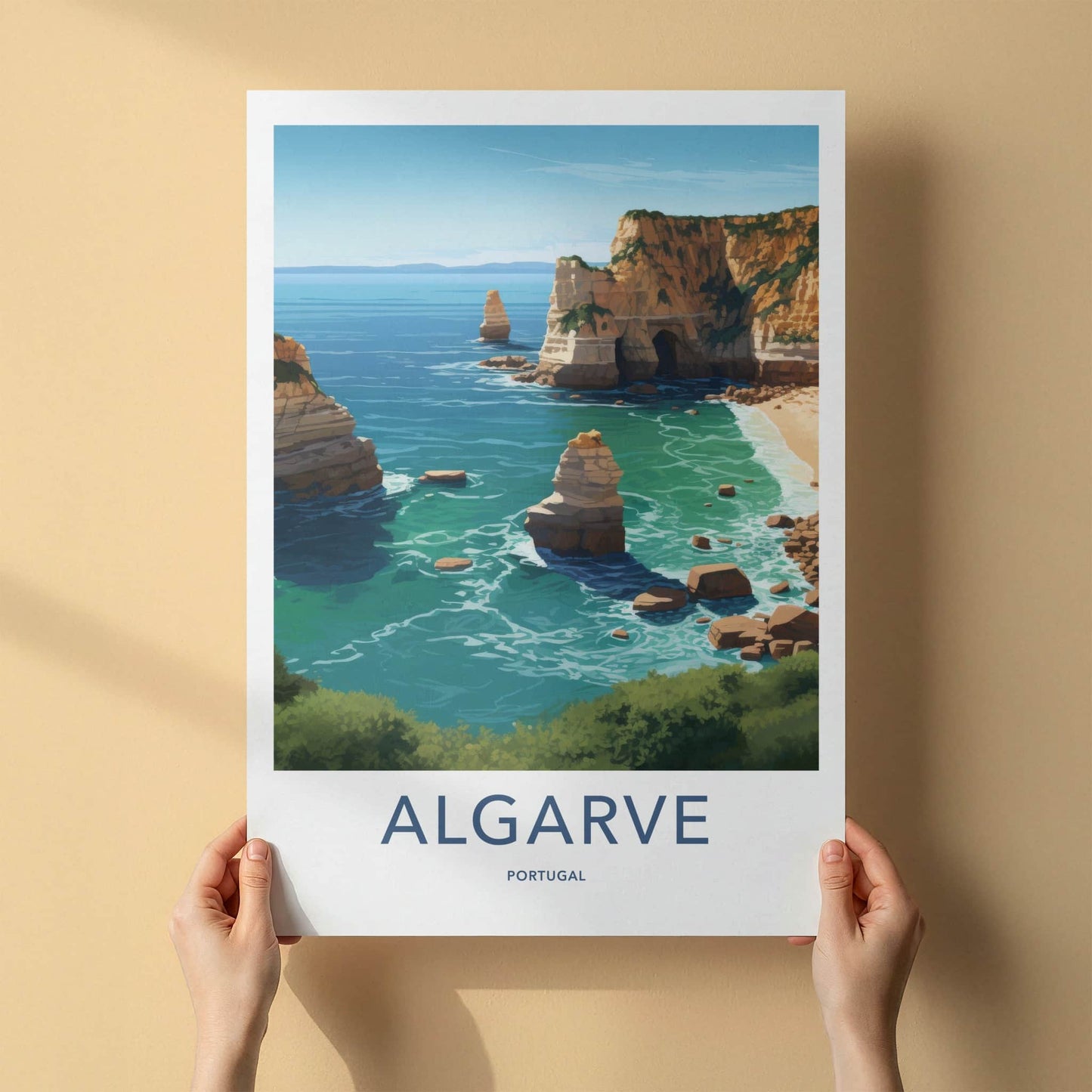 Algarve Poster - Portugal Travel Art - Coastal Rock Formations Home Decor