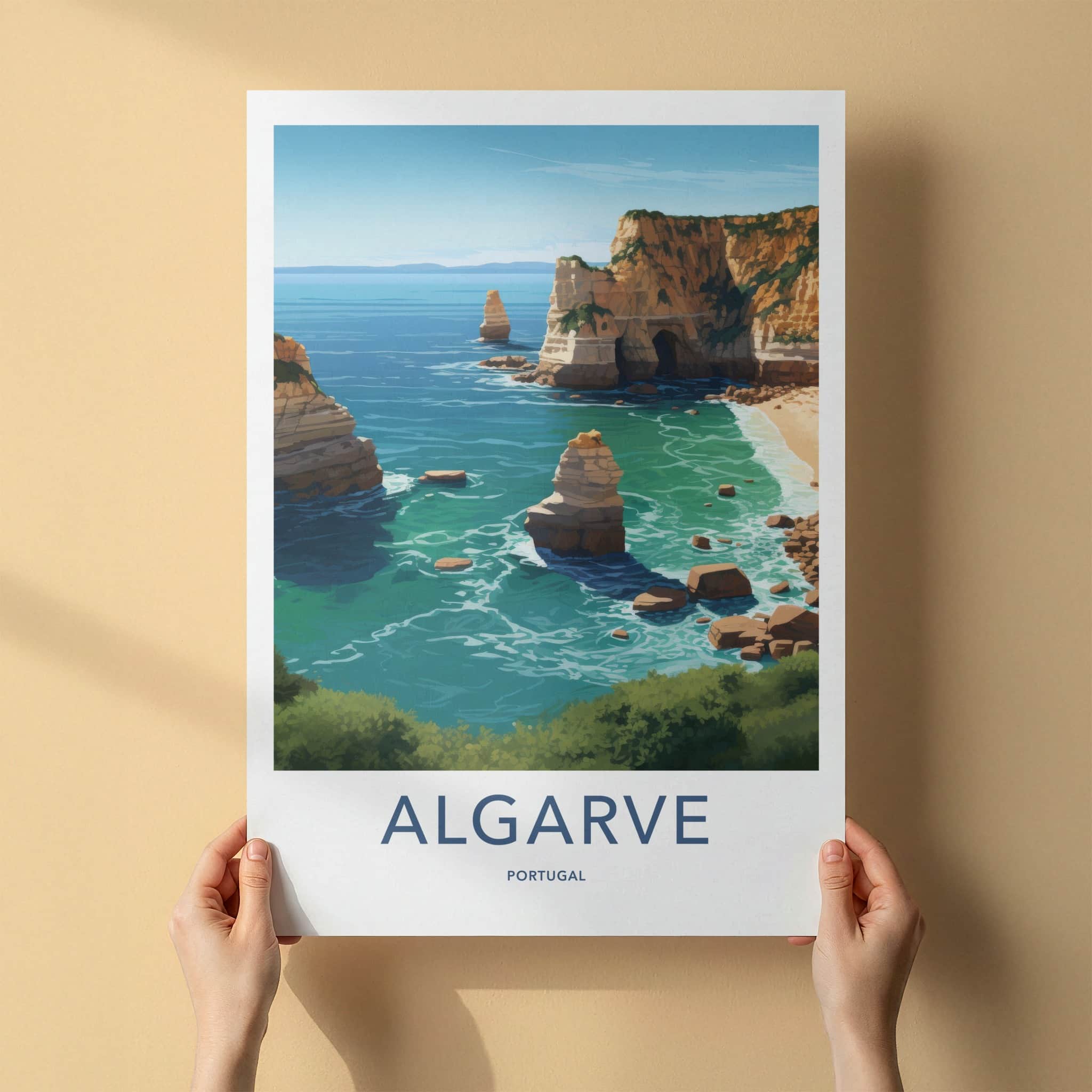 Algarve Poster - Portugal Travel Art - Coastal Rock Formations Home Decor