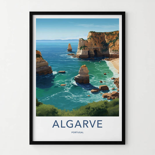 Algarve Poster - Portugal Travel Art - Coastal Rock Formations Home Decor