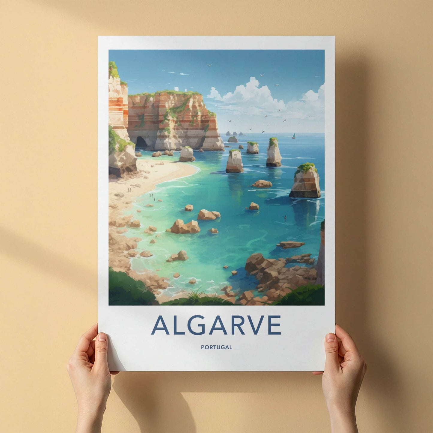 Algarve Poster - Portugal Travel Art - Coastal Rock Formations Home Decor