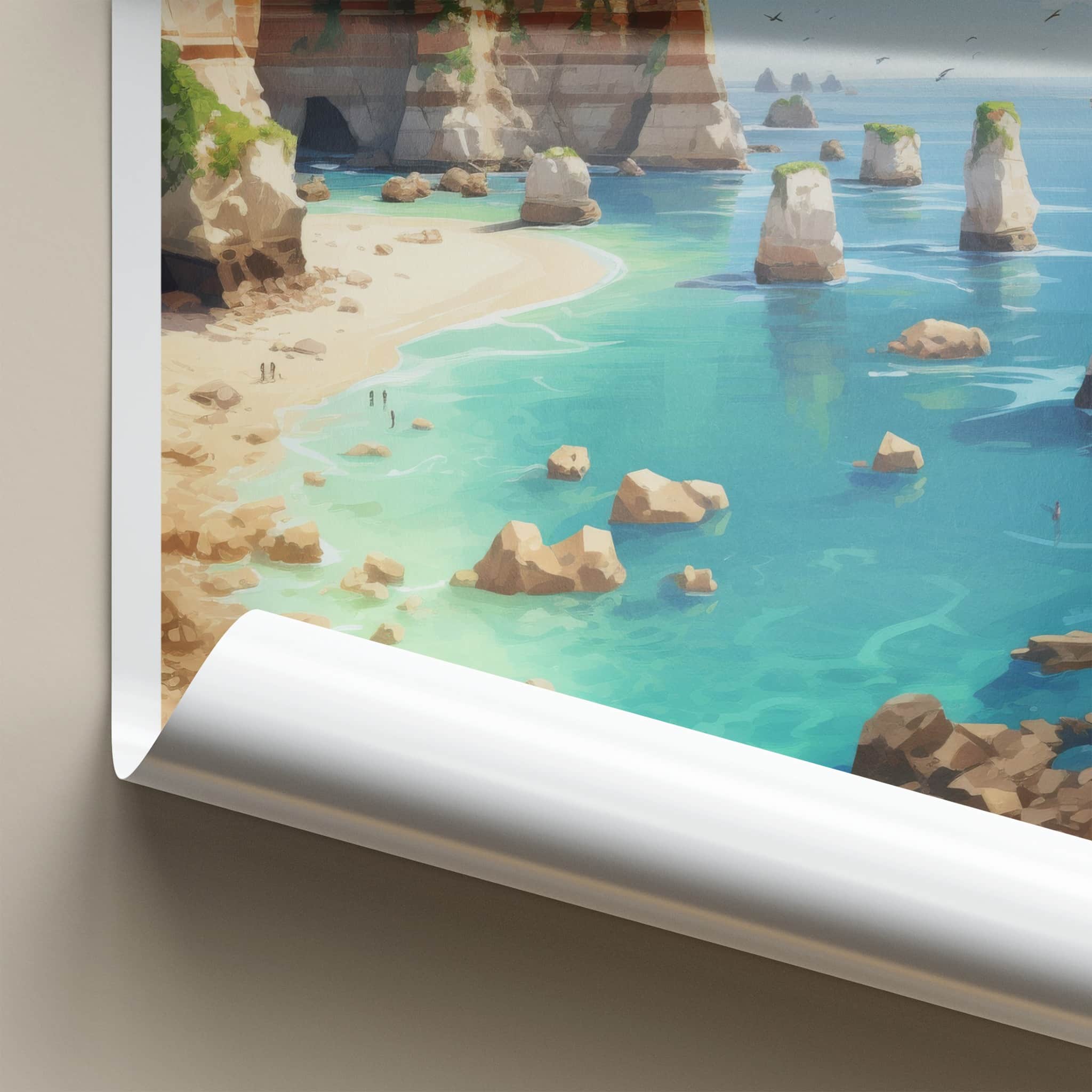 Algarve Poster - Portugal Travel Art - Coastal Rock Formations Home Decor