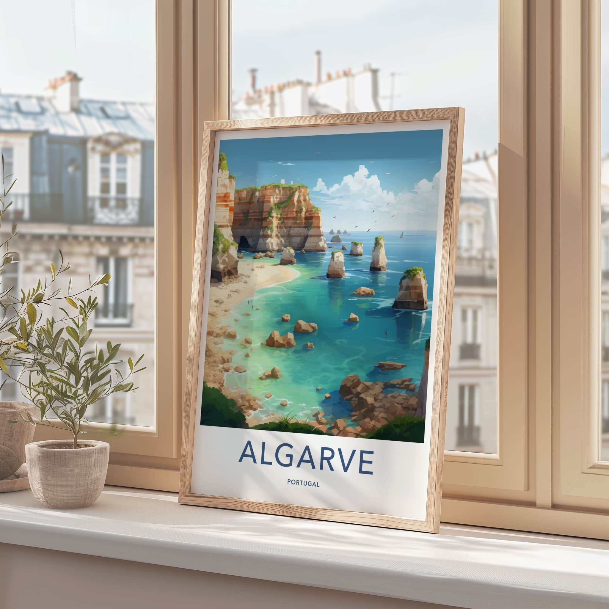 Algarve Poster - Portugal Travel Art - Coastal Rock Formations Home Decor