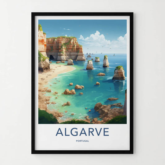 Algarve Poster - Portugal Travel Art - Coastal Rock Formations Home Decor