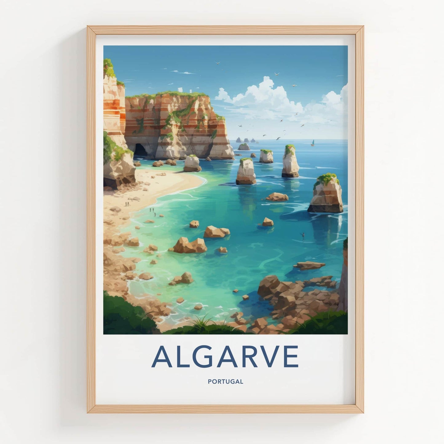 Algarve Poster - Portugal Travel Art - Coastal Rock Formations Home Decor