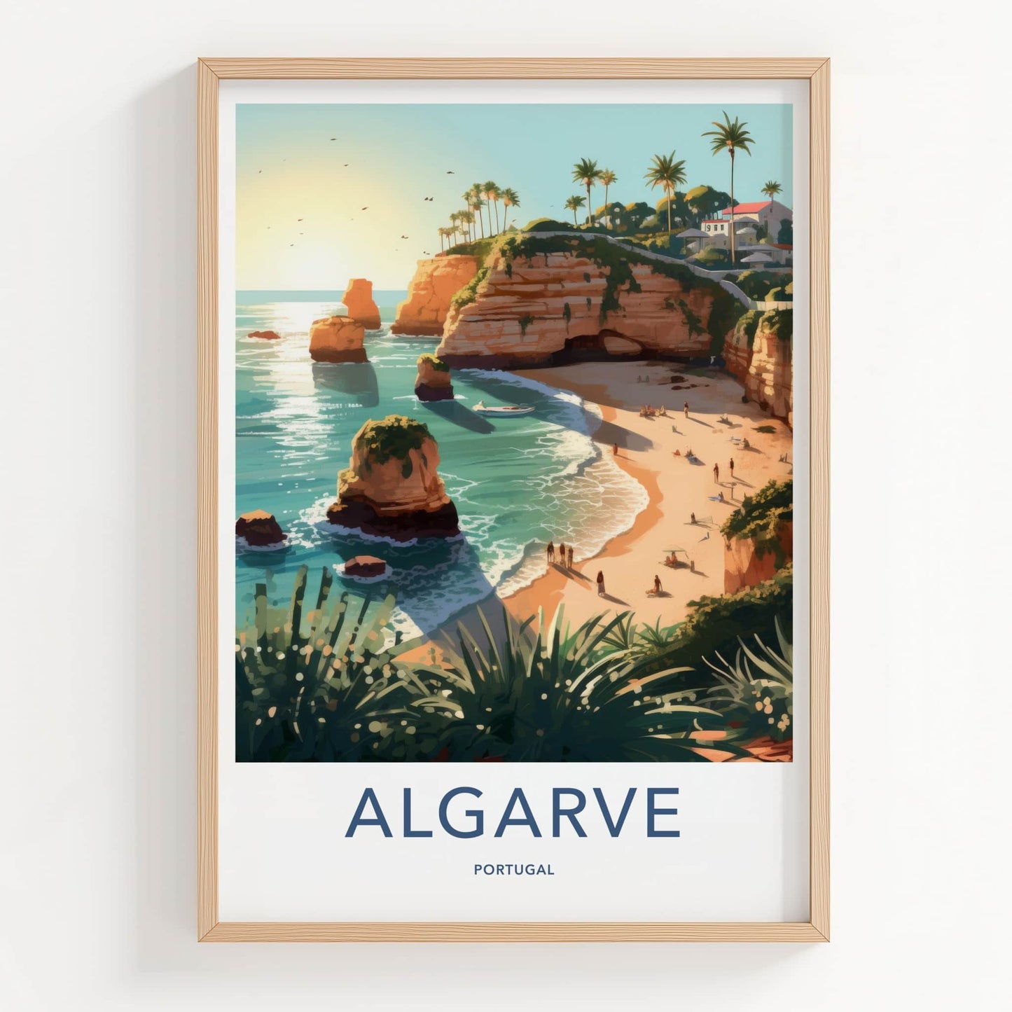 Algarve Poster - Portugal Travel Art - Sunny Beach Cliffs Home Decor