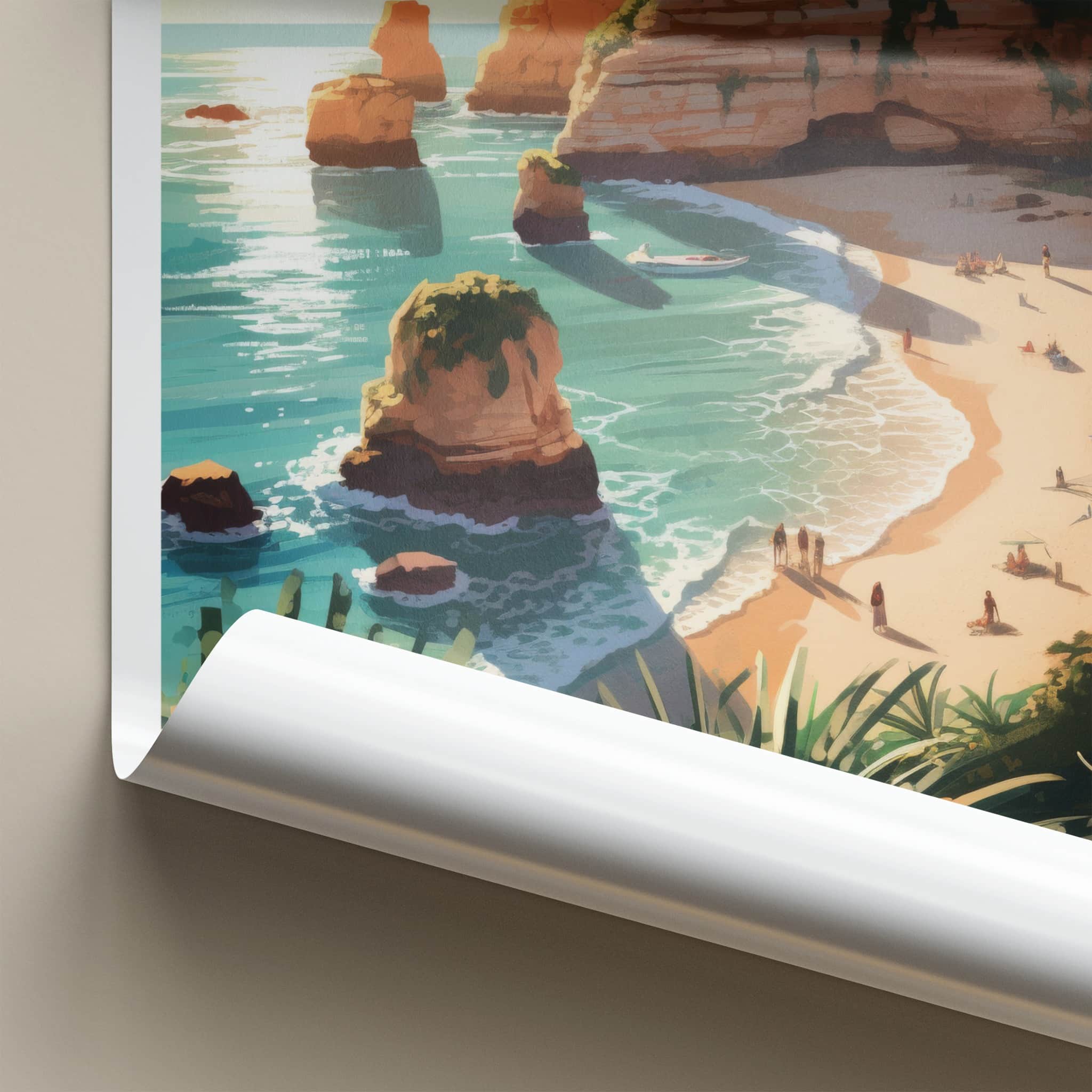 Algarve Poster - Portugal Travel Art - Sunny Beach Cliffs Home Decor