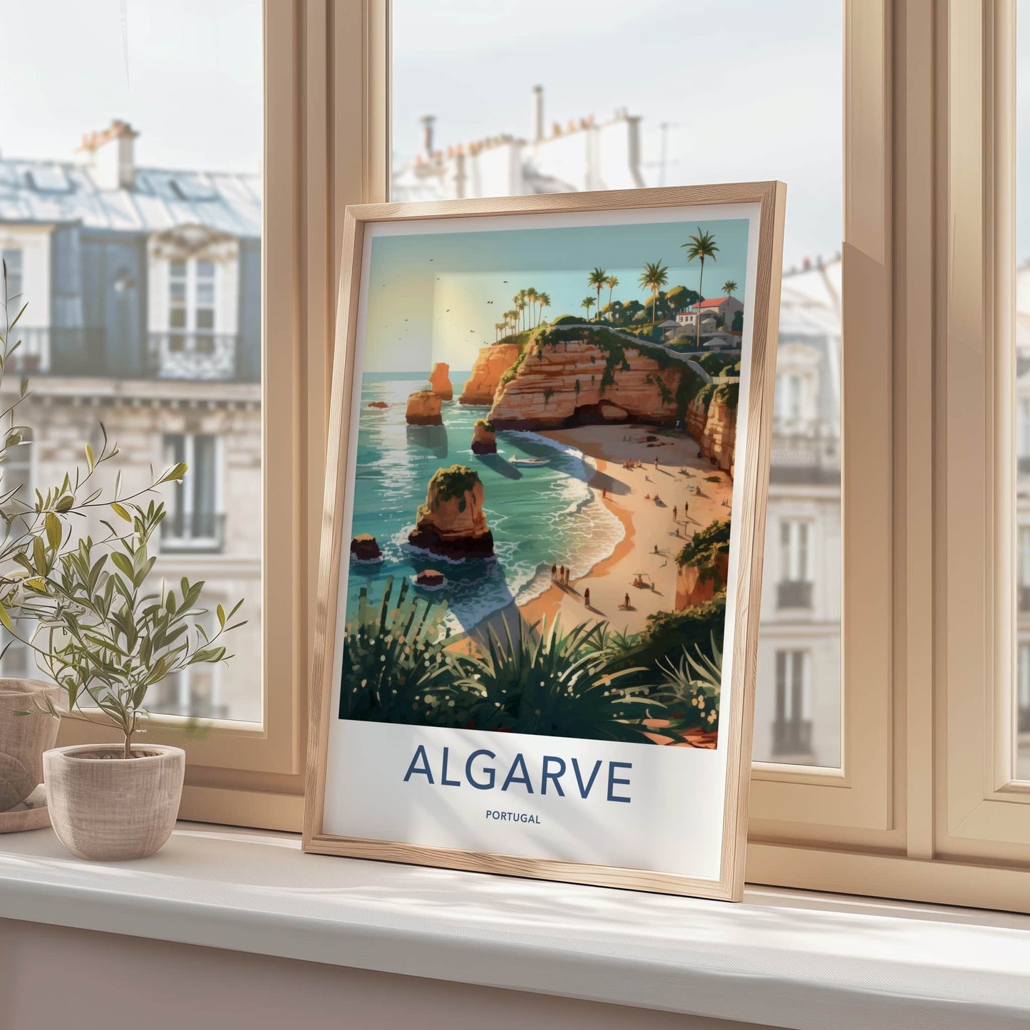Algarve Poster - Portugal Travel Art - Sunny Beach Cliffs Home Decor