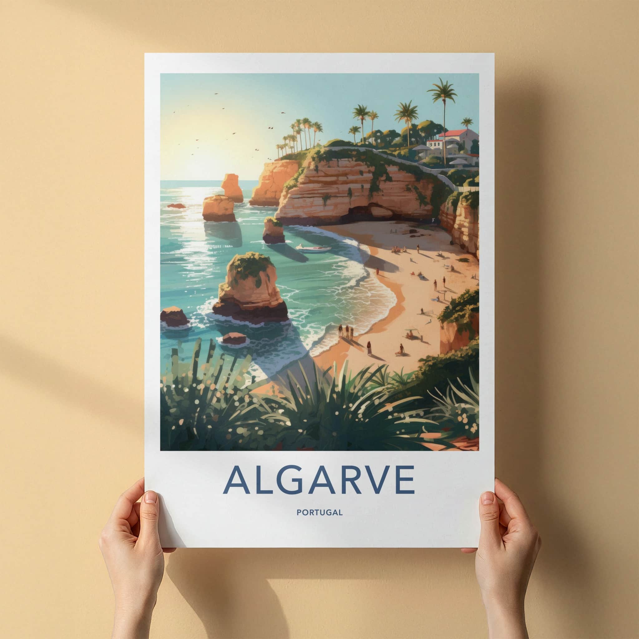 Algarve Poster - Portugal Travel Art - Sunny Beach Cliffs Home Decor