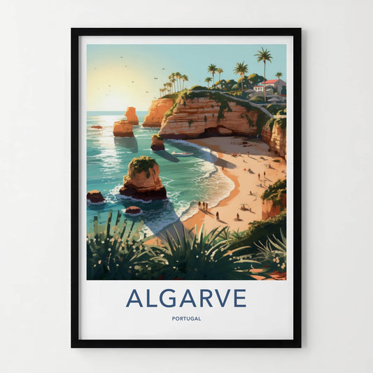 Algarve Poster - Portugal Travel Art - Sunny Beach Cliffs Home Decor