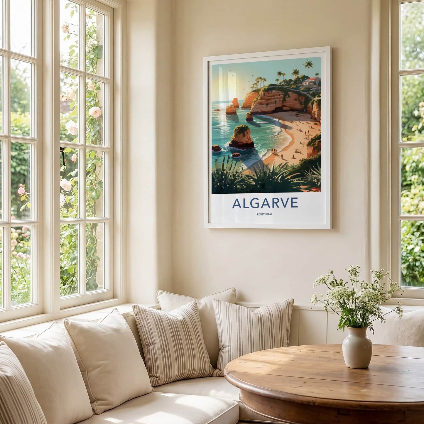 Algarve Poster - Portugal Travel Art - Sunny Beach Cliffs Home Decor