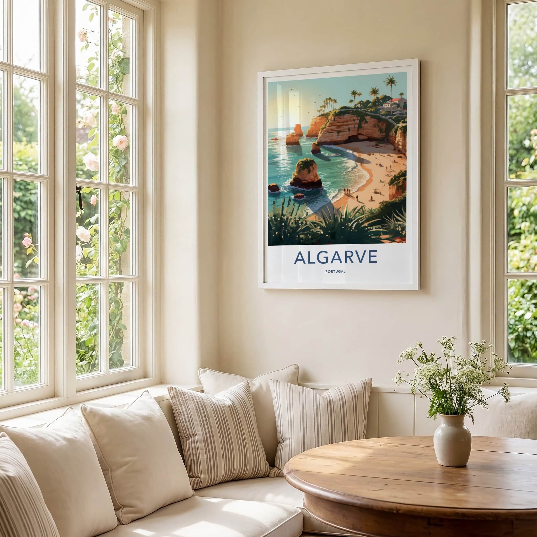 Algarve Poster - Portugal Travel Art - Sunny Beach Cliffs Home Decor