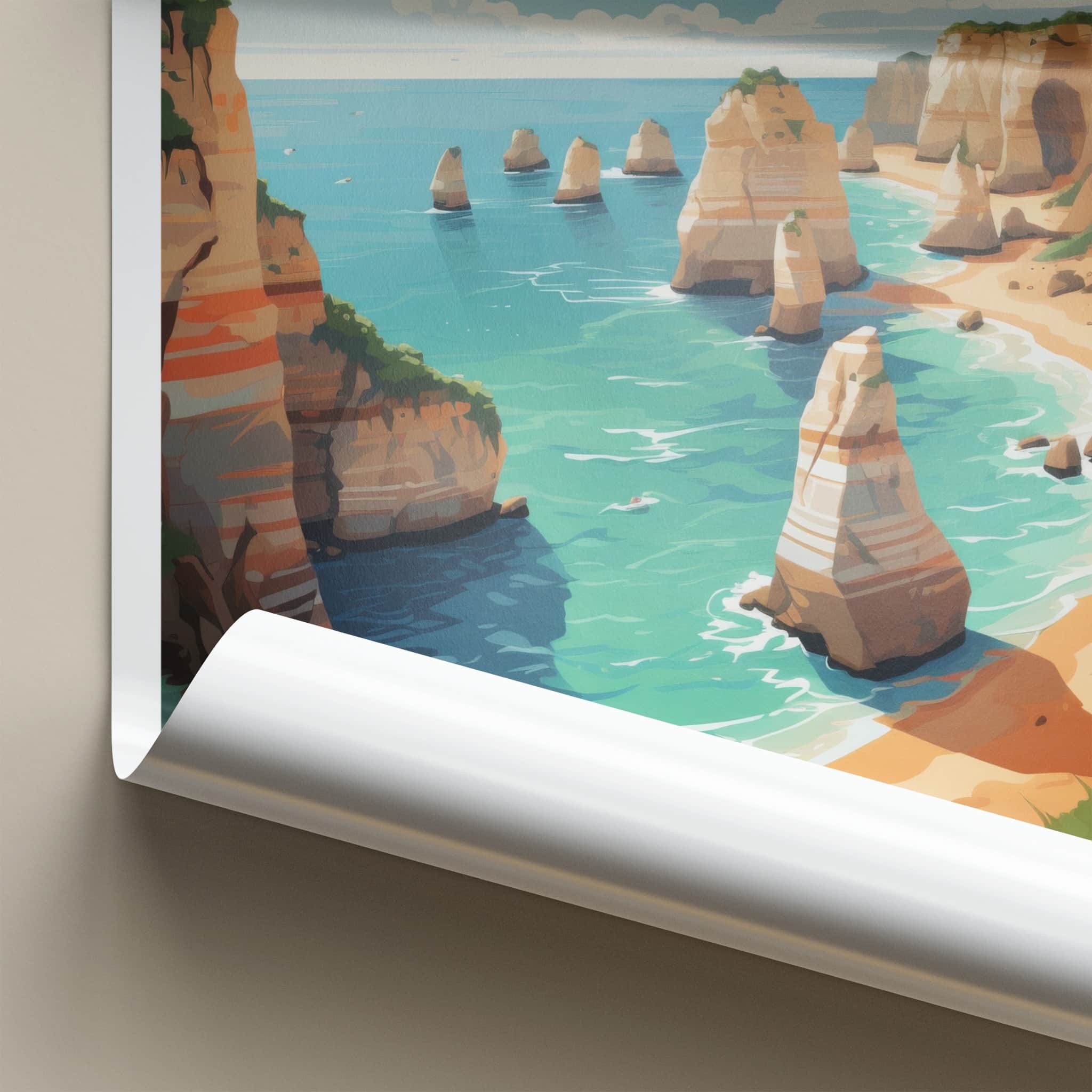 Algarve Poster - Portugal Wall Art - Coastal Cliffs Beach Home Decor