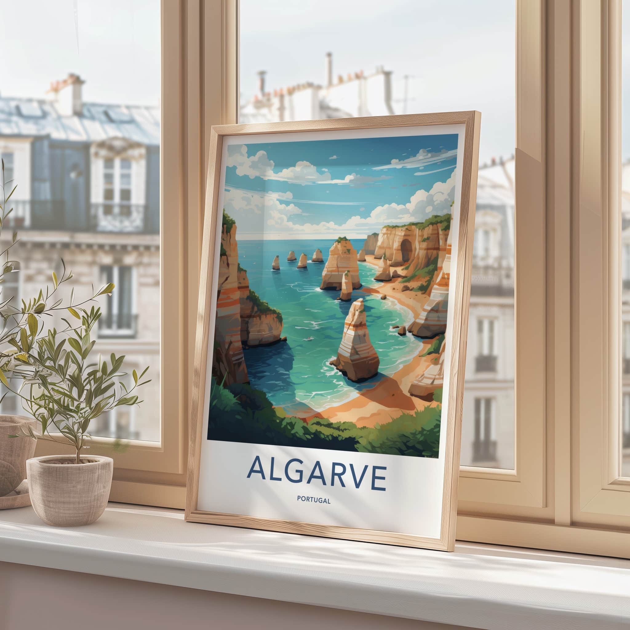 Algarve Poster - Portugal Wall Art - Coastal Cliffs Beach Home Decor