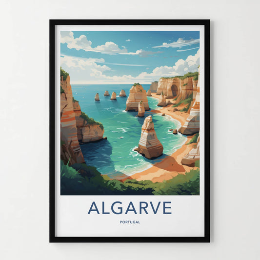 Algarve Poster - Portugal Wall Art - Coastal Cliffs Beach Home Decor