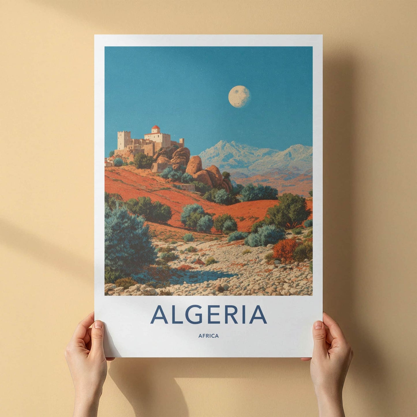 Algeria Poster - Africa Travel Art - Desert Fortress Moon Home Decor