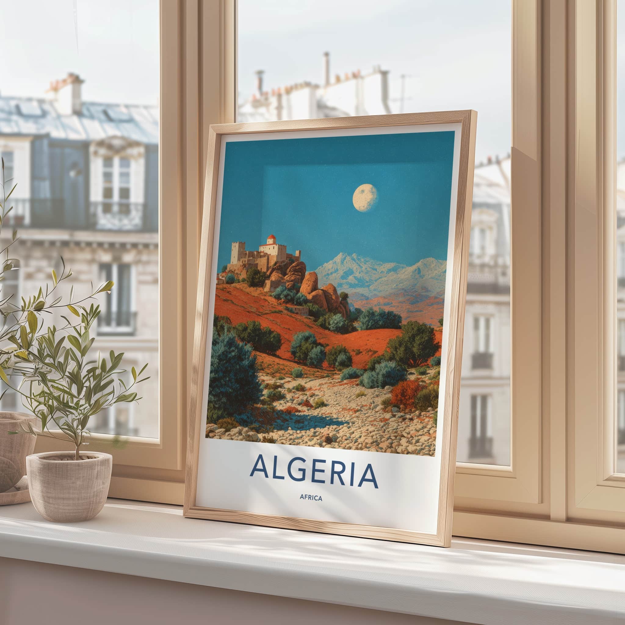 Algeria Poster - Africa Travel Art - Desert Fortress Moon Home Decor