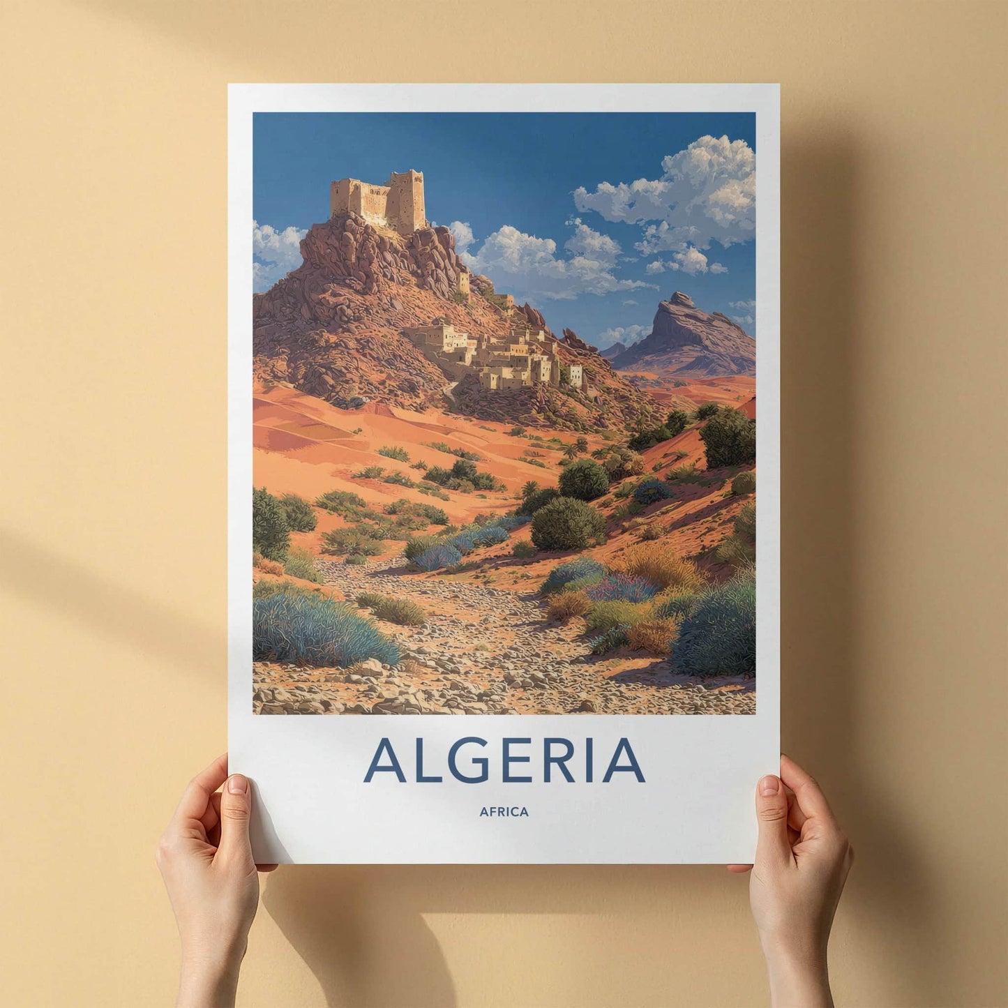 Algeria Poster - Africa Travel Art - Desert Fortress Village Home Decor