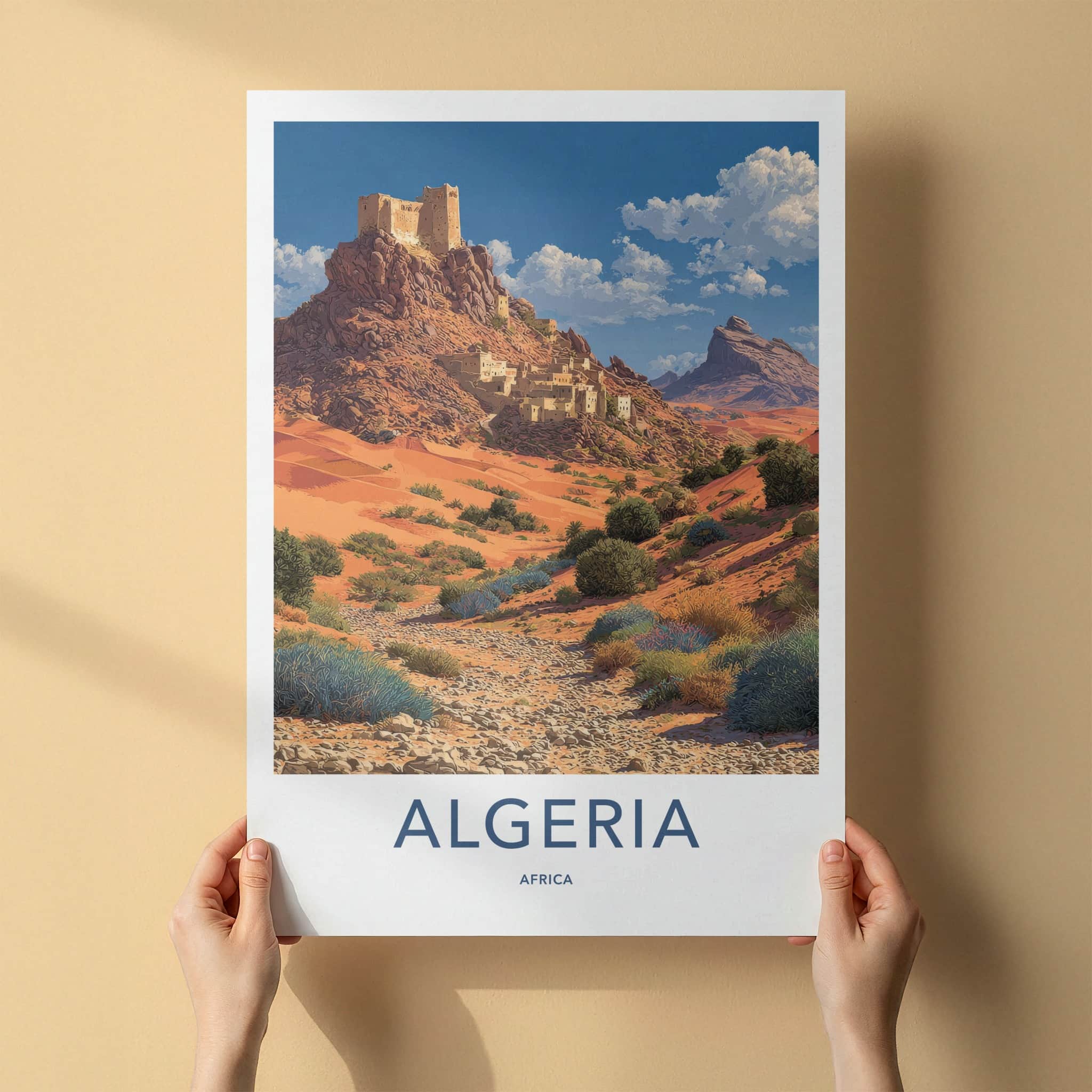 Algeria Poster - Africa Travel Art - Desert Fortress Village Home Decor