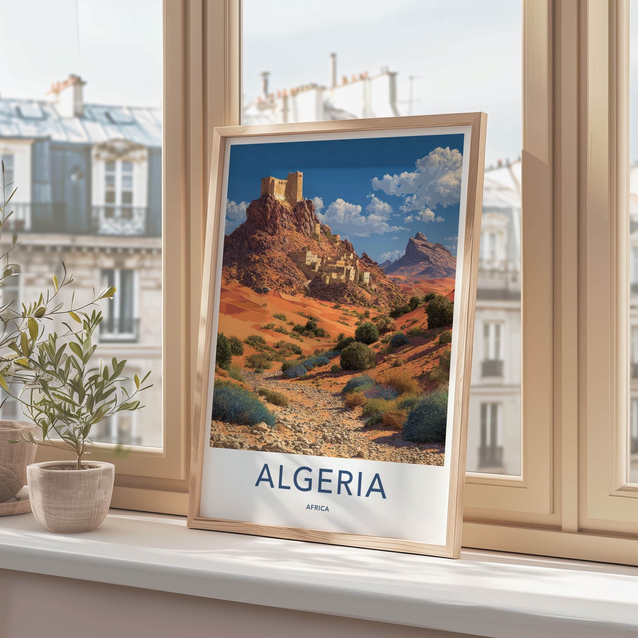 Algeria Poster - Africa Travel Art - Desert Fortress Village Home Decor