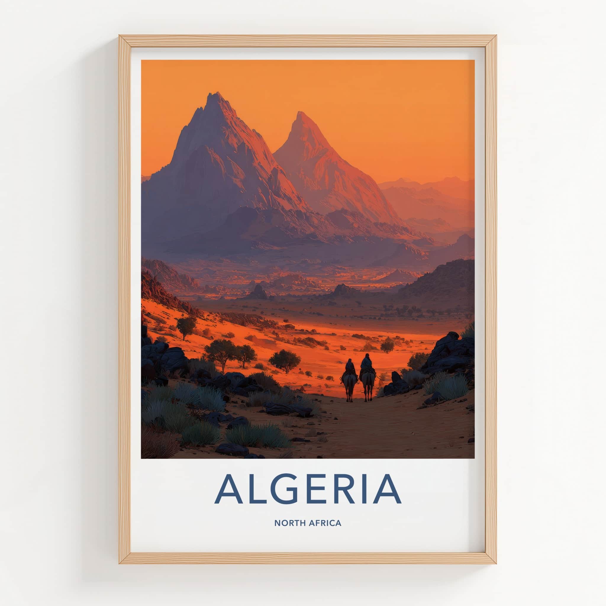 Algeria Poster - Algeria Travel Art - Camel Riders Sunset Home Decor
