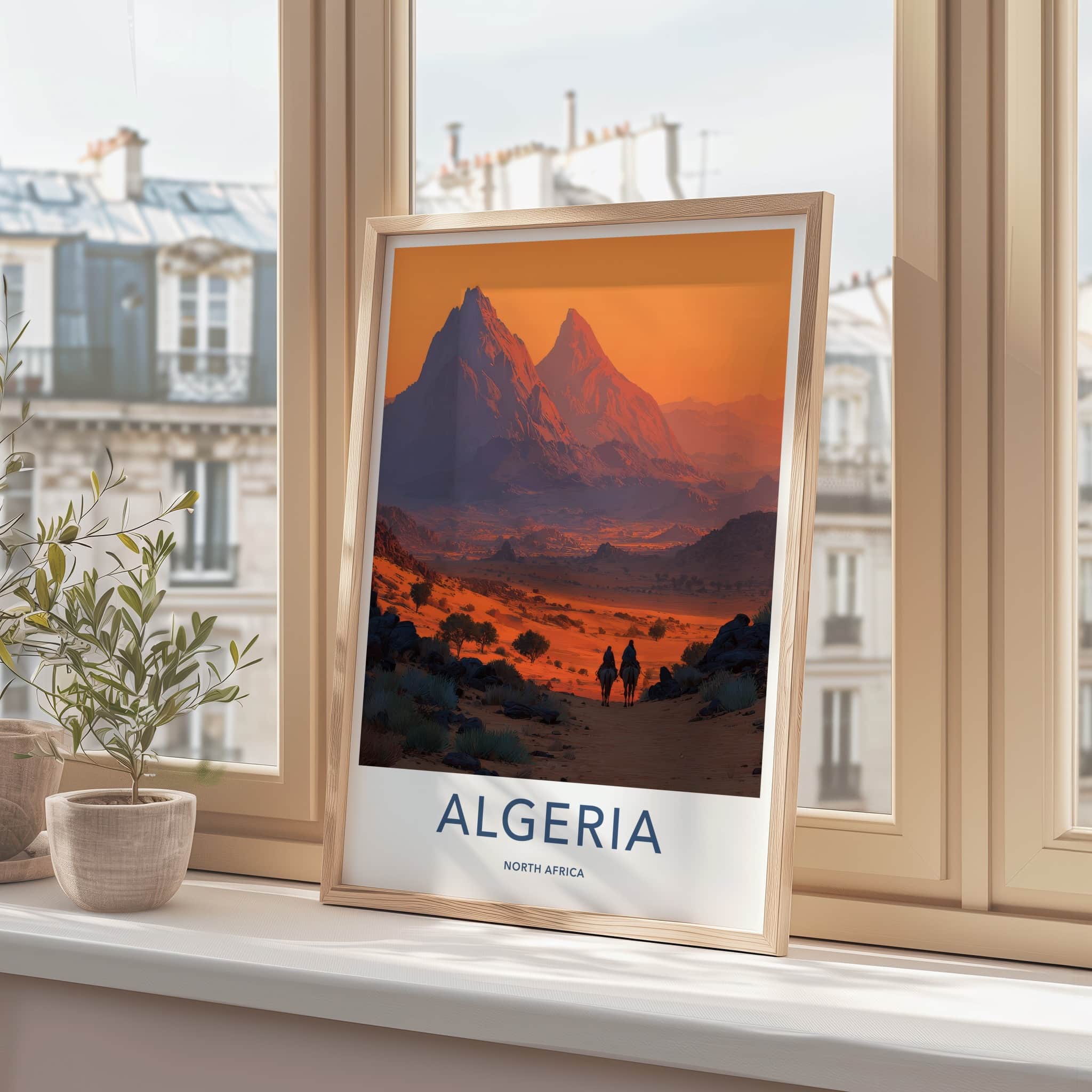 Algeria Poster - Algeria Travel Art - Camel Riders Sunset Home Decor